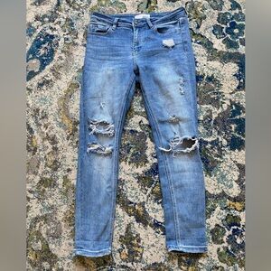 Womens Light Blue Distressed Skinny Jeans